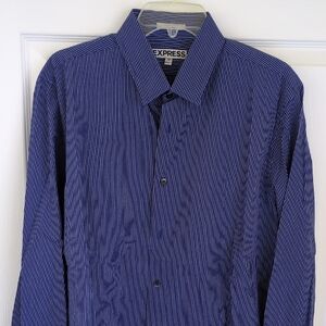 Express Men's Blue Striped Dress Shirt
